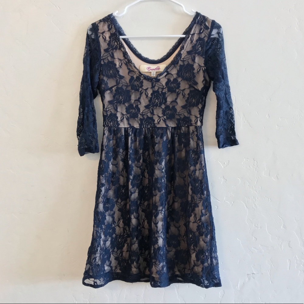 Emmelee Blue & Cream Lace Illusion Sheath Dress Small